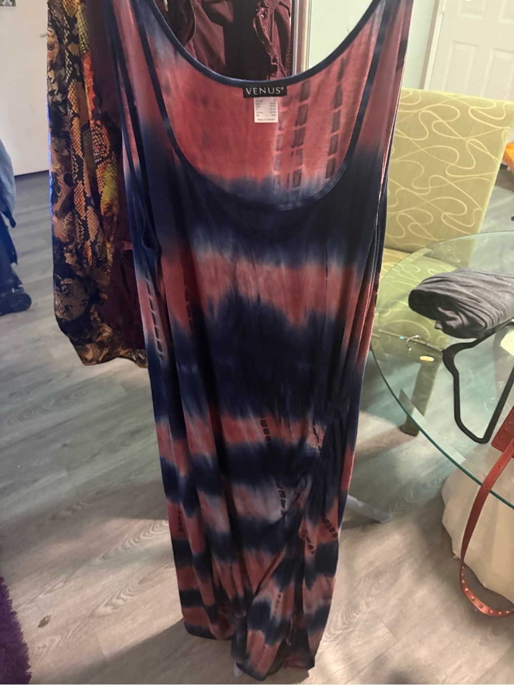 VENUS Tie-Dye Maxi Dress in Burgundy and Navy